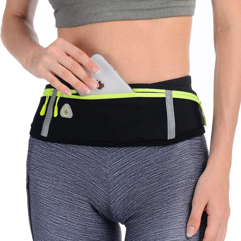 AMERTEER Slim Running Belt Fanny Pack,Waist Pack Bag for Hiking Cycling Workout,Reflective Runners Belt Jogging Pocket Belt Compatible with iPhone13,12 pro,Travelling Money Phone Holder for Running