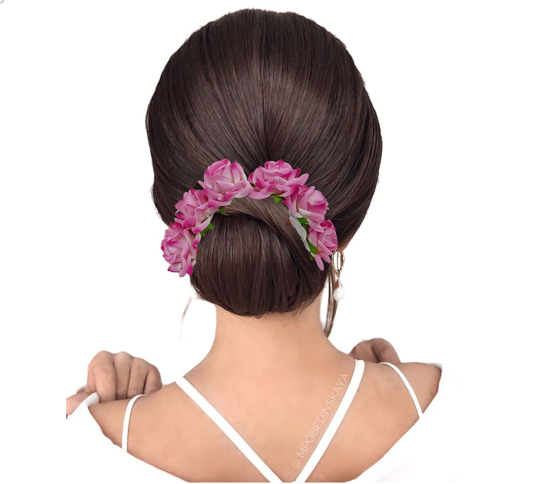 LYF5STAR Artificial Bridal Baby Pink Rose Flower Veni Gajra Hair Juda For Women Floral Hair Bun Accessories | Suitable for Traditional Indian Wedding/Marriage/Engagement