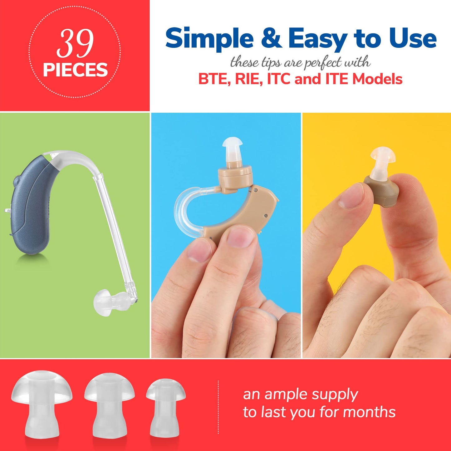 NewEar Hearing Aid Domes - Universal Domes for Hearing Aids - Sizes Small, Medium, Large & X-Large Earbud Replacements and BTE Hearing Sound Amplifiers