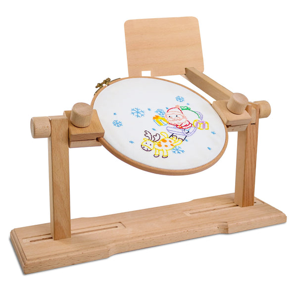 Embroidery Hoop Stand - Size Adjustable Cross Stitch Lap Stand Rotated Wooden Needlepoint Hoop Holder Stand Floor for Sewing Craft Supplies