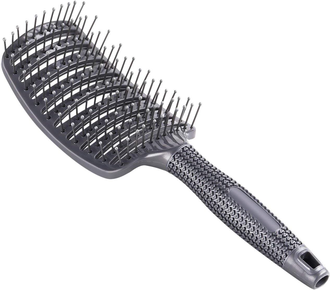 Curved Vent Brush, Barber Blow Drying Brush with Nylon Detangling Pins, Anti-Static - Grey