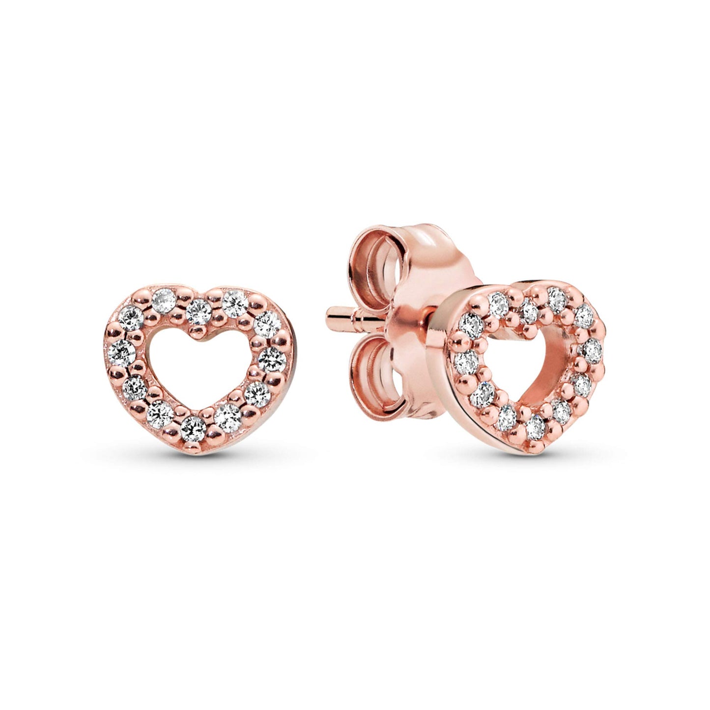 Pandora Moments Women's 14k Rose Gold-Plated Open Heart Cubic Zirconia Stud Earrings