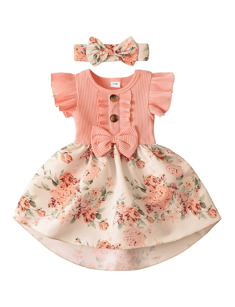 Toddler Baby Girl Dress Floral Ruffle Sleeve Casual Beach Sundress Princess Skirt Clothes Summer Outfits Newborn Dresses(3-6M)