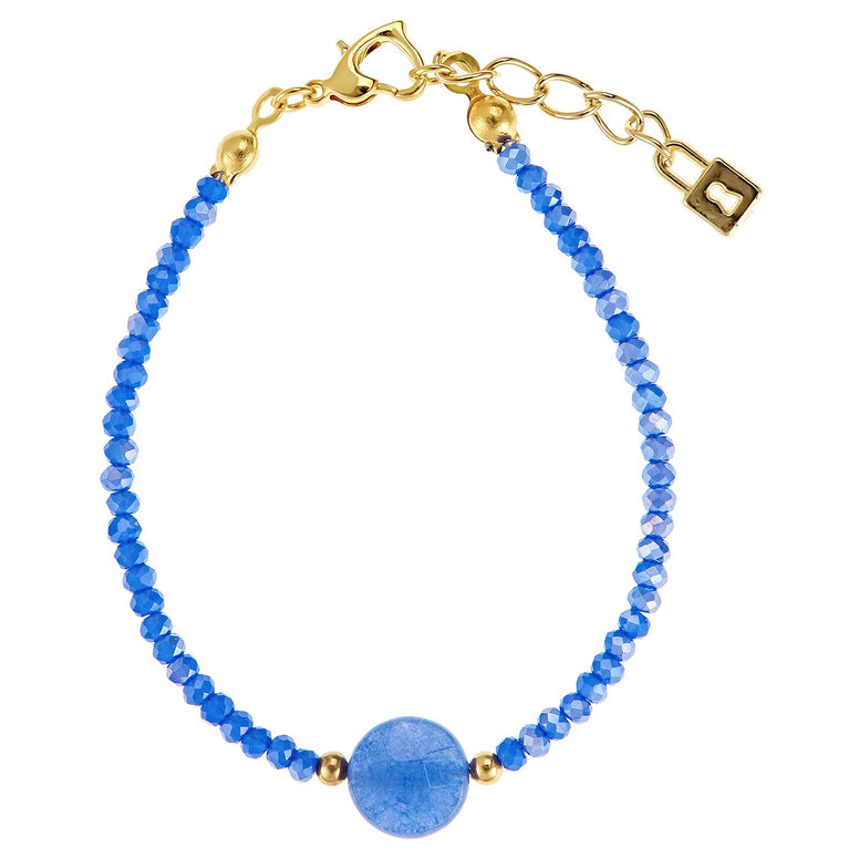 Alwan Shiny Blue Quartz Stone and Crystal Bracelet for Women - EE3819SBL