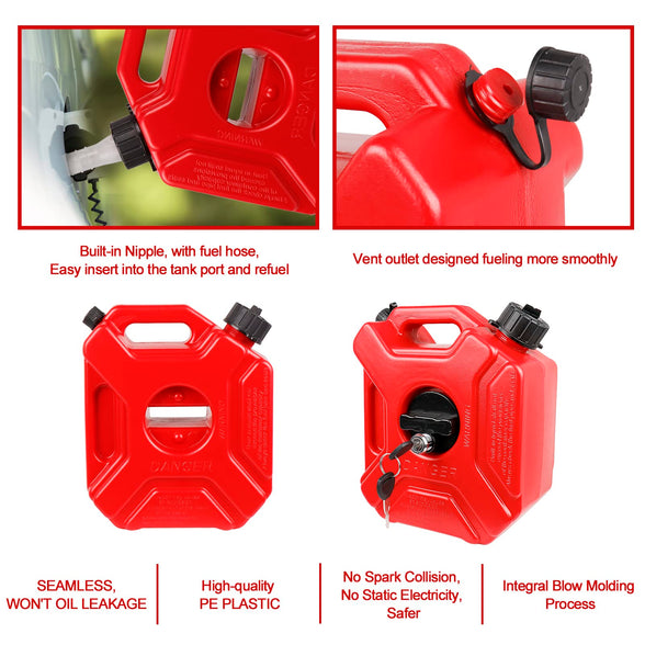 0.8 Gallon Red Gas Can with Lock & Key, 3L Fuel Oil Petrol Storage Cans Emergency Backup Tank with Mounting Bracket for Car Motorcycle UTV SUV ATV Off Road