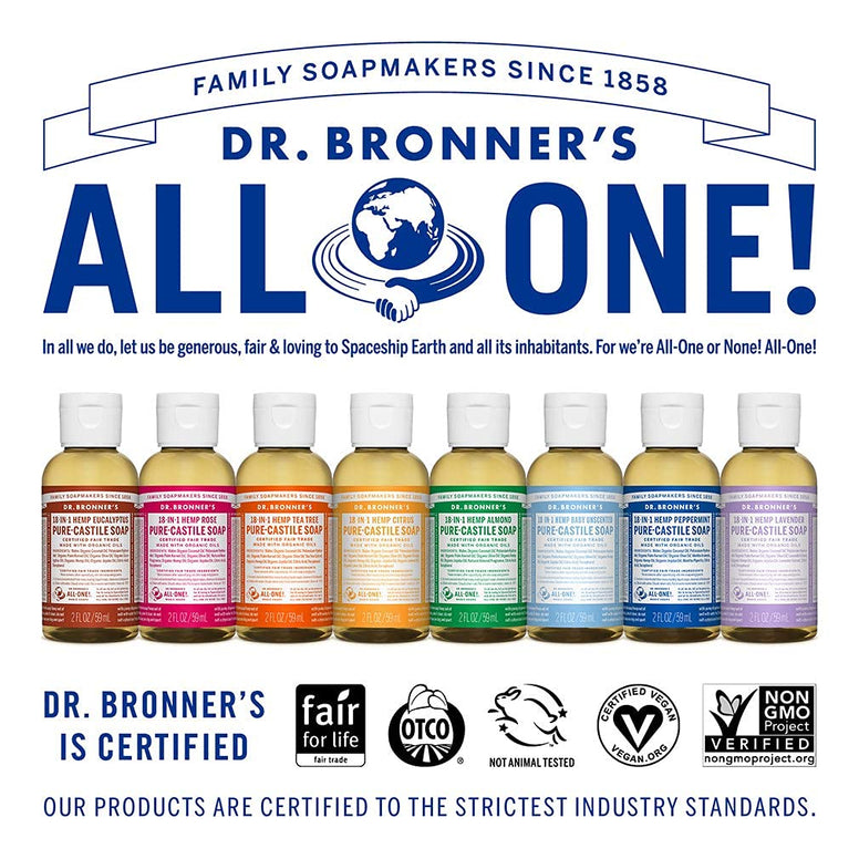 Dr. Bronner’s - Pure-Castile Liquid Soap (Peppermint, Travel Size, 2 ounce) - Made with Organic Oils, 18-in-1 Uses: Face, Body, Hair, Laundry, Pets and Dishes, Concentrated, Vegan, Non-GMO