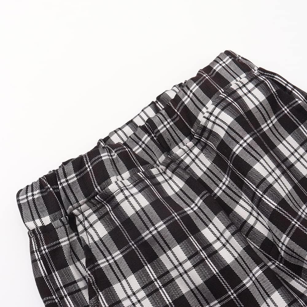 Spring&Gege Boys’ Cargo Joggers Elastic Waist Pull on Plaid Pants with Pockets (3-14 Years)