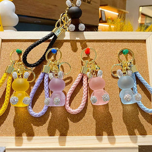 Goodern Cute Crystal Rabbit Keychain,Cartoon Diamond Rabbit Charm Backpack Keyring Exquisite Kawaii Resin Key Chain Pendant Creative Keyring Handbag Car Wallet Decoration Gift for Girls Women