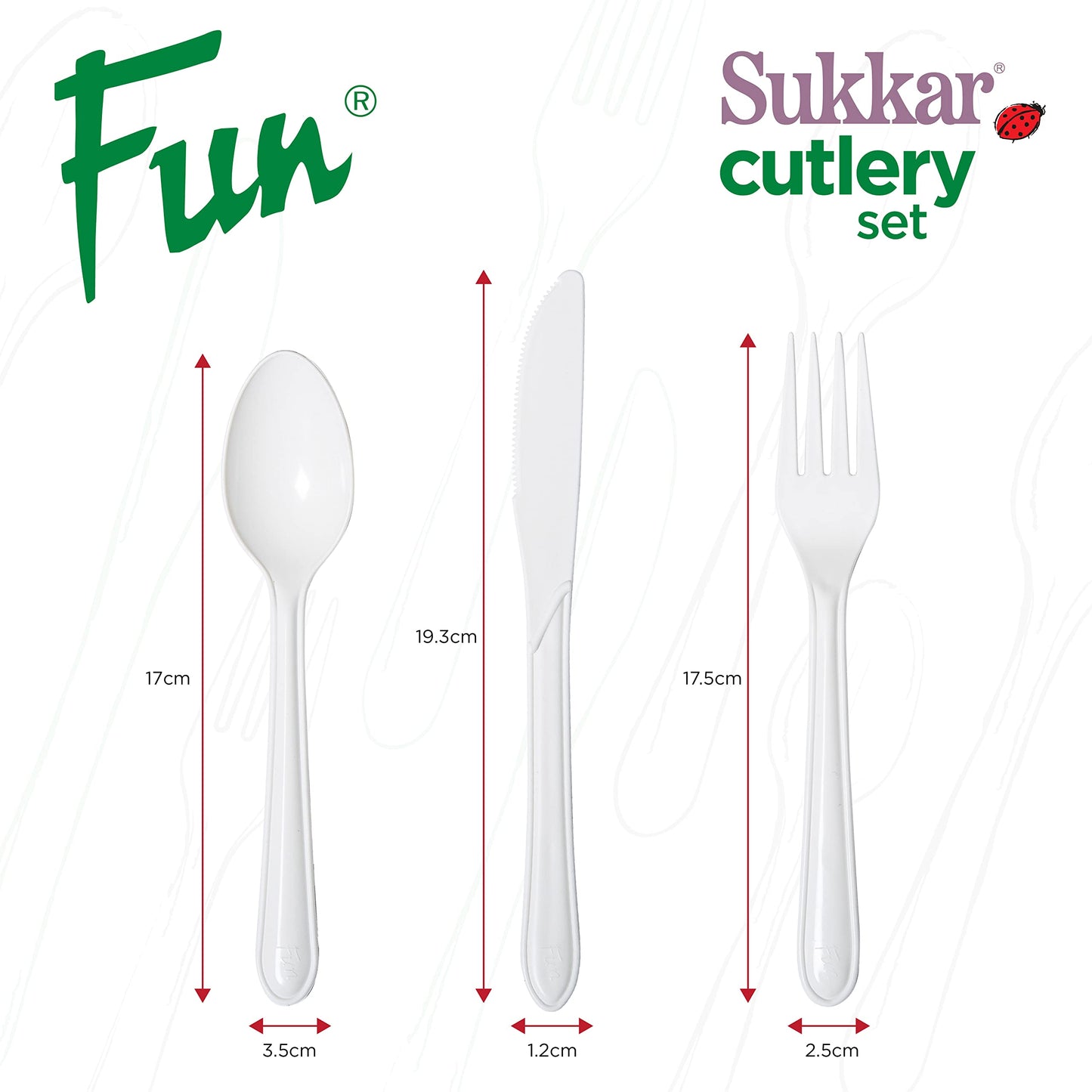 Fun Sukkar disposable Cutlery Set (Spoon, Fork, Knife) - Ideal for Eating Salad, Dessert, Appetizer, Fruit Salad, Chinese Food & more| Handwash-Safe |Dinner Spoon,fork and knife (Pack of 18)