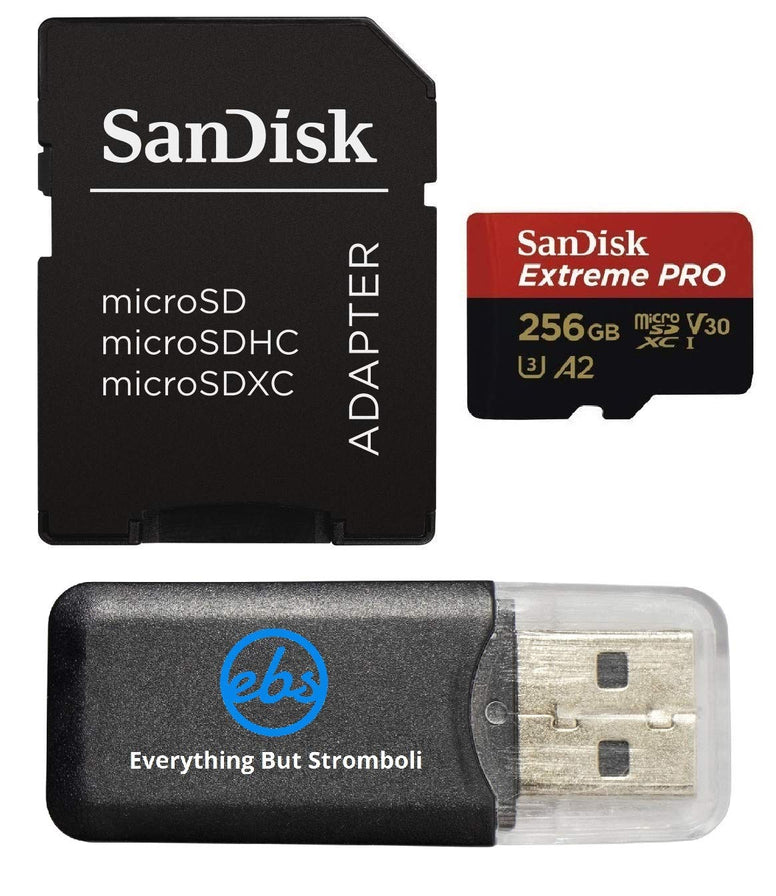 SanDisk Extreme Pro 256GB Micro SD Memory Card for GoPro Hero 9 Black Camera Hero9 UHS-1 U3 / V30 A2 4K Class 10 (SDSQXCY-256G-GN6MA) Bundle with (1) Everything But Stromboli MicroSDXC Card Reader