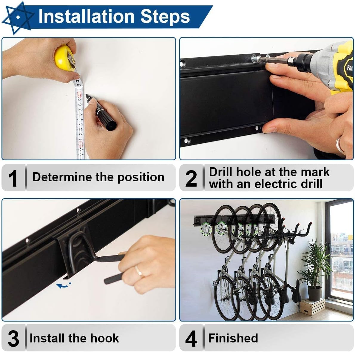 SKADE Bike Rack Garage, 120CM Extra Length for 5 Bicycles Storage and 3 Helmets, Space Saving Vertical Wall Mount, Heavy-Study Steel Made, Holds up to 300 lbs