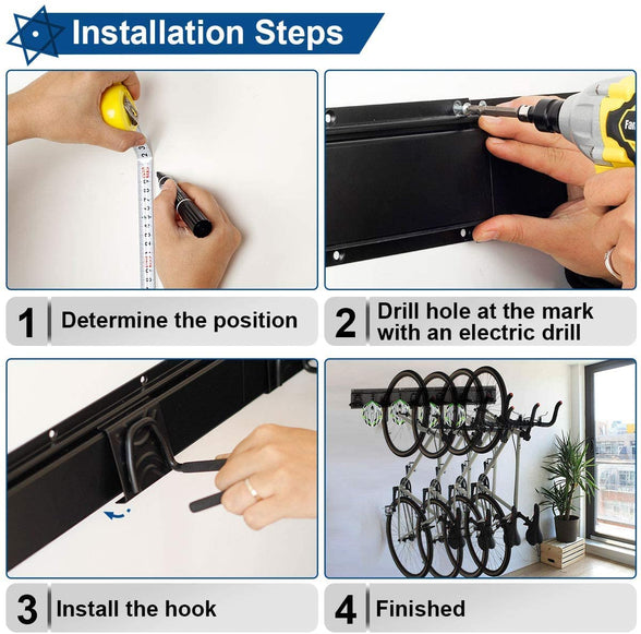 SKADE Bike Rack Garage, 120CM Extra Length for 5 Bicycles Storage and 3 Helmets, Space Saving Vertical Wall Mount, Heavy-Study Steel Made, Holds up to 300 lbs