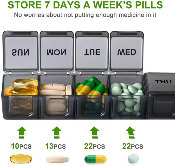 Extra Large Weekly Pill Organizer, Weekly Pill Box, 7 Day Pill Case, Oversize Daily Medicine Pill Dispenser, Daily Pill Cases for Pills/Vitamin/Fish Oil/Supplements