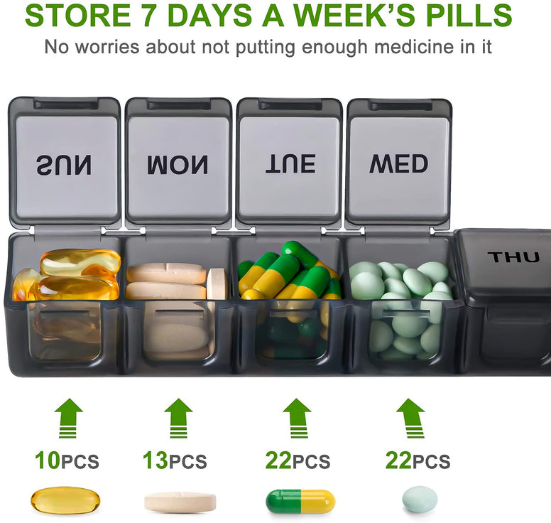 Extra Large Weekly Pill Organizer, Weekly Pill Box, 7 Day Pill Case, Oversize Daily Medicine Pill Dispenser, Daily Pill Cases for Pills/Vitamin/Fish Oil/Supplements