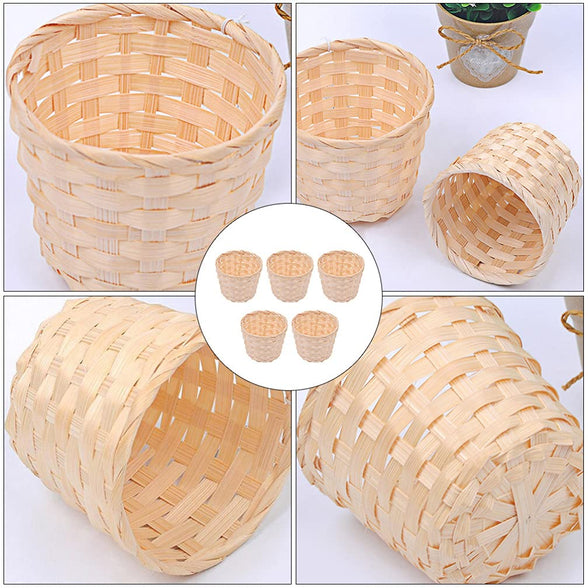 DOITOOL 5Pcs Mini Woven Baskets Without Handles, Miniature Flower Basket Dollhouse Picnic Basket Mini Wicker Basket for Fairy Garden Dollhouse Accessory, 9X9X7.5cm