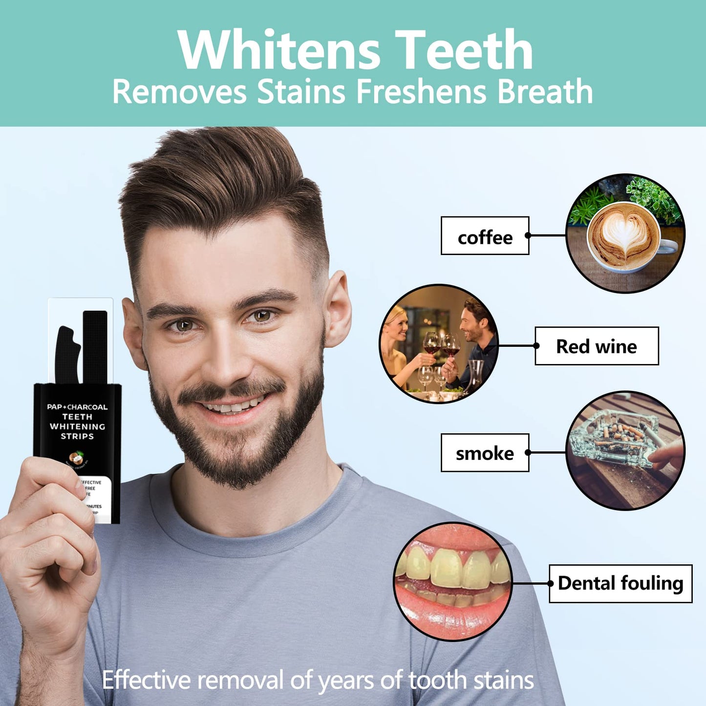 Pap+ Charcoal Teeth Whitening Strips Professional Teeth Whitening Kit for Teeth Sensitive or Coffee Drinker, 28 Tooth Whitener Strips Easy to Use 14 Treatments by ECTEST
