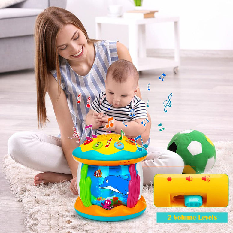 AM ANNA Baby Music Toys 4 in 1 Projector Ocean Rotating Montessori Toys,Crawling Light Up Baby Toys Newborn Baby Early Education Toys 3-18 Months Babies Gifts for Toddlers 1-3 Years Old Boys Girl Kid