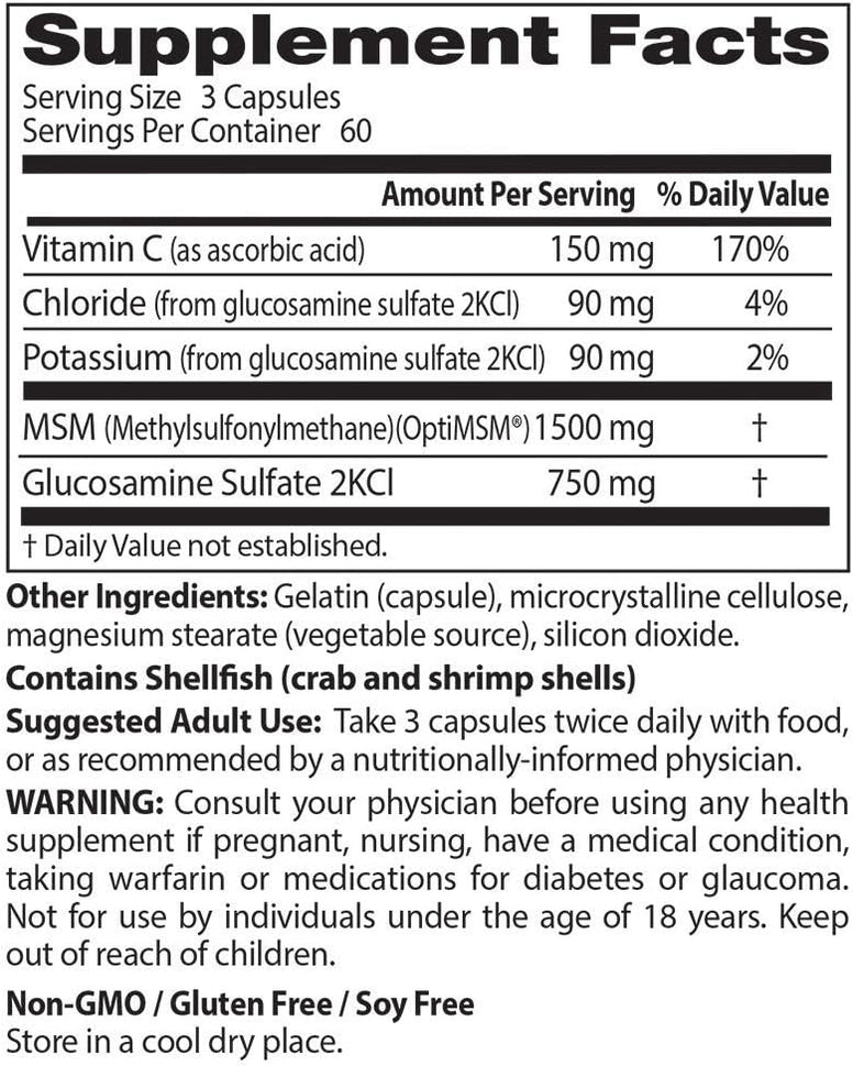 Doctor's Best Synergistic Glucosamine MSM with OptiMSM, Non-GMO, Gluten Free, Soy Free, Joint Support, 180 Caps