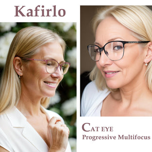 Kafirlo Progressive Multifocal Reading Glasses Women Cat Eye No Line Multifocus Transition Blue Light Reader Lady Metal Frame