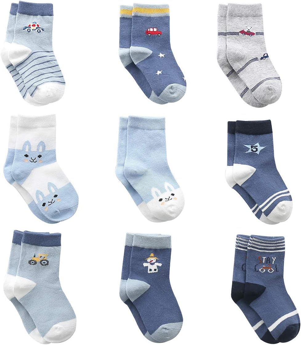 Cotton Baby Boy Socks, 9 Pairs Cute Socks for Baby Boys Cotton Coming (1-3 Years)