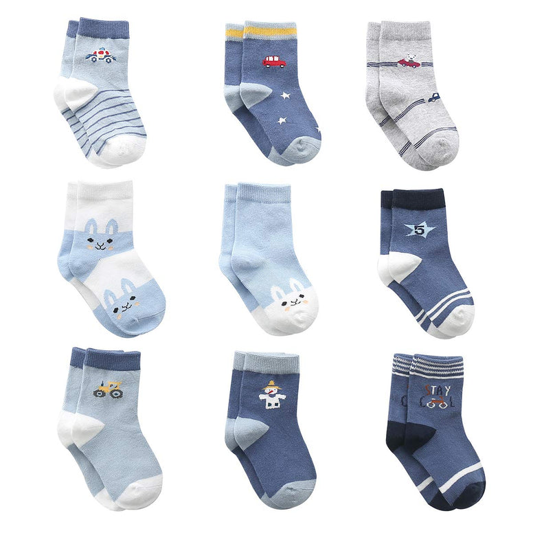 Cotton Baby Boy Socks, 9 Pairs Cute Socks for Baby Boys Cotton Coming (1-3 Years)