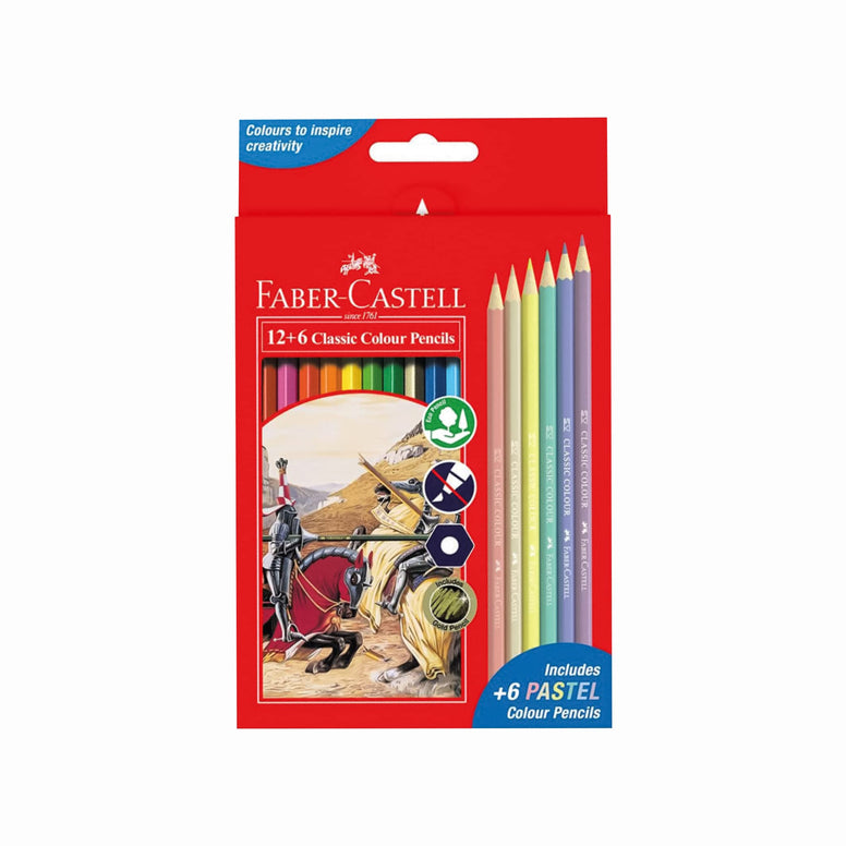 Faber-Castell Classic Colour Pencils 12 Colour + 6 Pastel Colour Pencil, ASSORTED, 115464