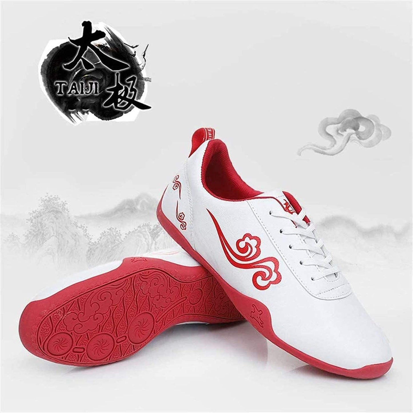 Tai Chi Shoes,Breathable Leather Tai Chi Kung Fu Shoes,Martial Arts Taekwondo Shoes,Non-Slip Outdoor Sports Shoes (Black/White)