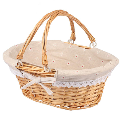Large Multipurpose Wicker Basket with Handle, 14.2 x 11 x 6.7 Inch Wicker Picnic Basket with Liner, Empty Gift Basket, Oval Willow Woven Basket for Fruit, Wine, Gathering, Wedding, Picnic,by GNIEMCKIN