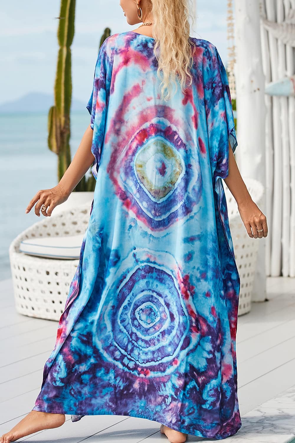 YouKD Maxi Dress V-Neck Kaftan Boho Robes Beach Cover-ups Dress Roomy Gowns for Women