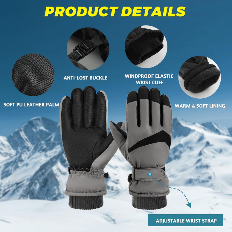 Trifabricy Winter Ski Gloves for Men Women, Waterproof Windproof Touchscreen Gloves Cold Weather, Snow Gloves for Skiing Snowbarding