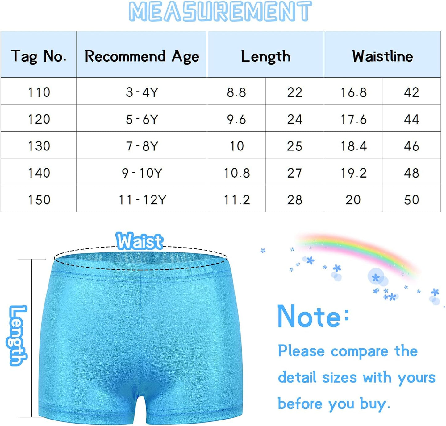 SEAUR - Girls Shorts for Dance Metallic Shiny Ballet Dance Shorts Stretch Slim Fit Athletic Gymnastics Short Performance Hot Pants for Ages 3-12