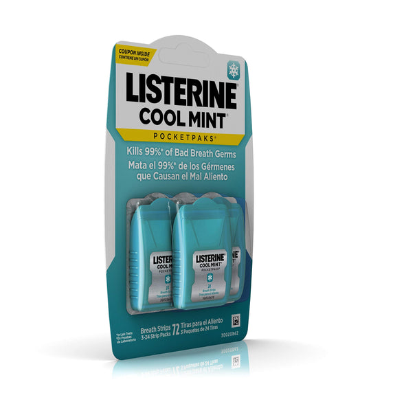 Listerine Cool Mint Pocketpaks Breath Strips (24-Strip)- Pack of 3