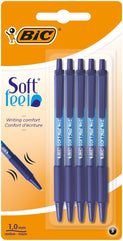 BIC Soft Feel Ballpoint Pens, Retractable Pens, Ideal for School and Office, Medium Point (1.0mm), Blue, Pack of 5