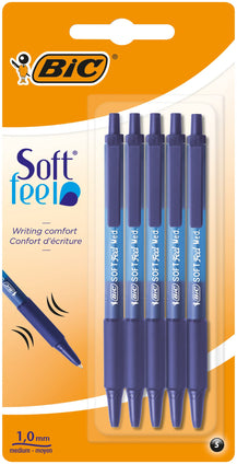 BIC Soft Feel Ballpoint Pens, Retractable Pens, Ideal for School and Office, Medium Point (1.0mm), Blue, Pack of 5