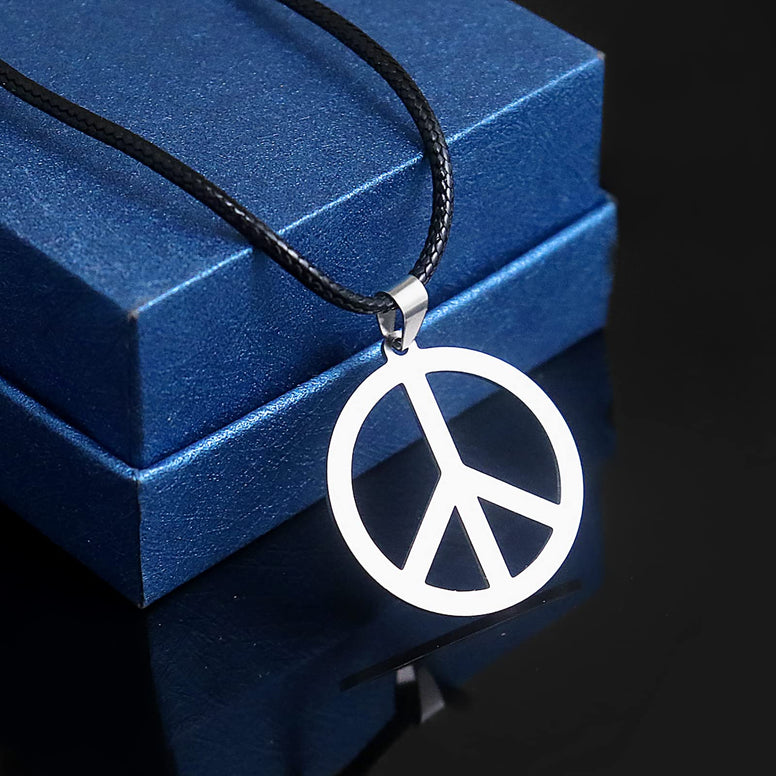 2 pcs/Bag Stainless Steel Peace Sign Pendant Necklace Hippie Party Dressing Accessories for Women and Men