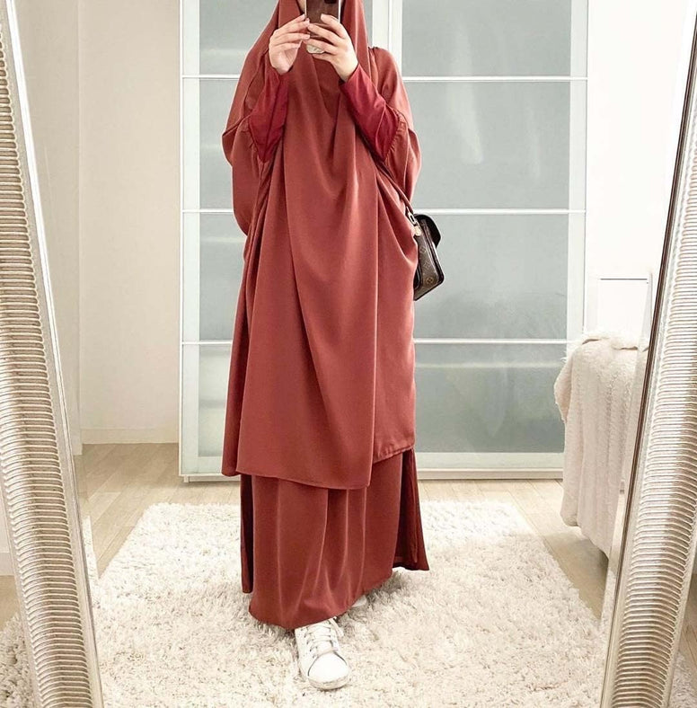 BOJON Muslim Two Piece Prayer Dress for Women Abaya Dress Islamic Middle East Dubai Turkey Maxi Abaya Kaftan with Full Length Hijab Dress