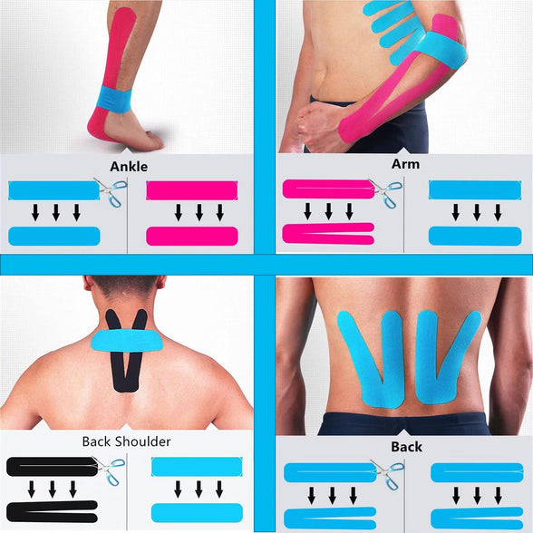 Kinesiology Tape Pro Athletic Sports (20 Precut Strips) Waterproof Breathable Athletic Elastic Kneepad Muscles & Joints Pain Relief Knee Taping for Gym Fitness Running Tennis Swimming Football(Mix)