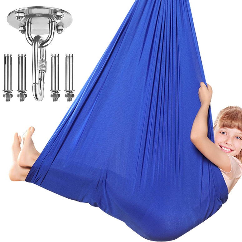 (Blue) - Dadoudou Sensory Swing Indoor, Swing Hammock Chair for Kids with Special Needs, Autism, ADHD, SPD, Aspergers, Sensory Integration, Snuggle Cuddle Pod Therapy Swing with Hardware Included (...