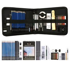 Cozii Drawing Pencils Set, 51 Pack Professional Sketch Pencil Set in Zipper Carry Case, Art Supplies Drawing Set with Graphite Charcoal Sticks Tool Sketch Book for Adults Kids Drawing Sketching