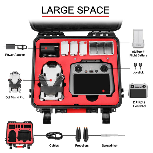 Skyreat Mini 4 Pro Hard Case, Waterproof Hard Shell Storage Bag, Travel Carrying Case for DJI Mini 4 Fly More Combo with DJI RC 2 Controller Drone Accessories