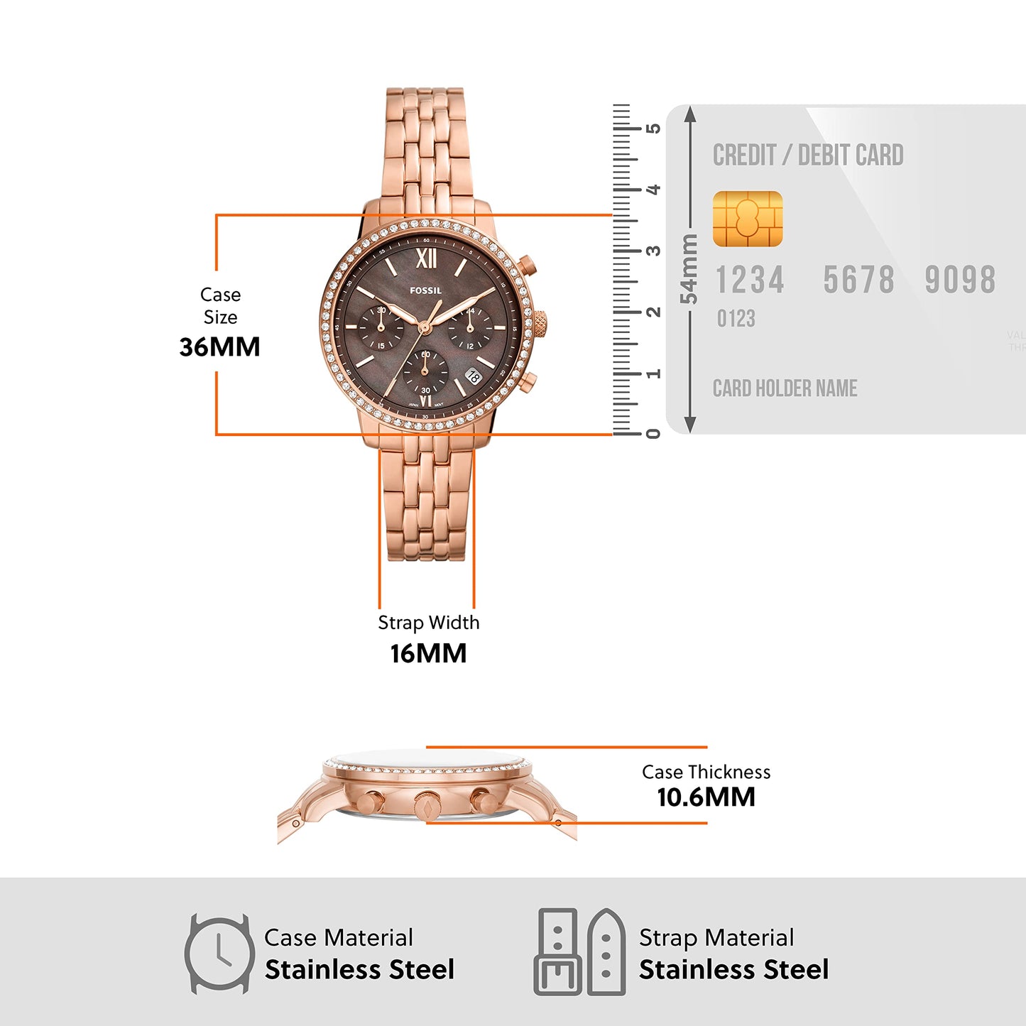 Fossil Women's Neutra Stainless Steel Quartz Chronograph Watch, Rose Gold, One Size, Neutra Chronograph Watch - ES5218