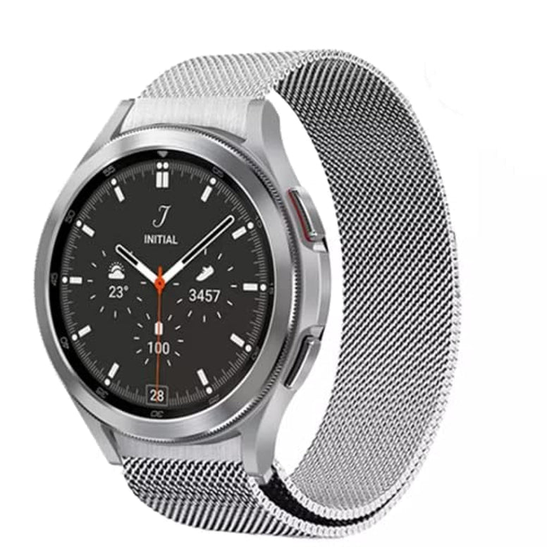 Dado Curved Milanese Band Compatible with Samsung Galaxy Watch 6 Classic 47/43mm | 5 Pro 45mm | 4 46/42mm | Watch 6/5/4 44/40mm, No gap mesh type magnetic Strap (Silver)