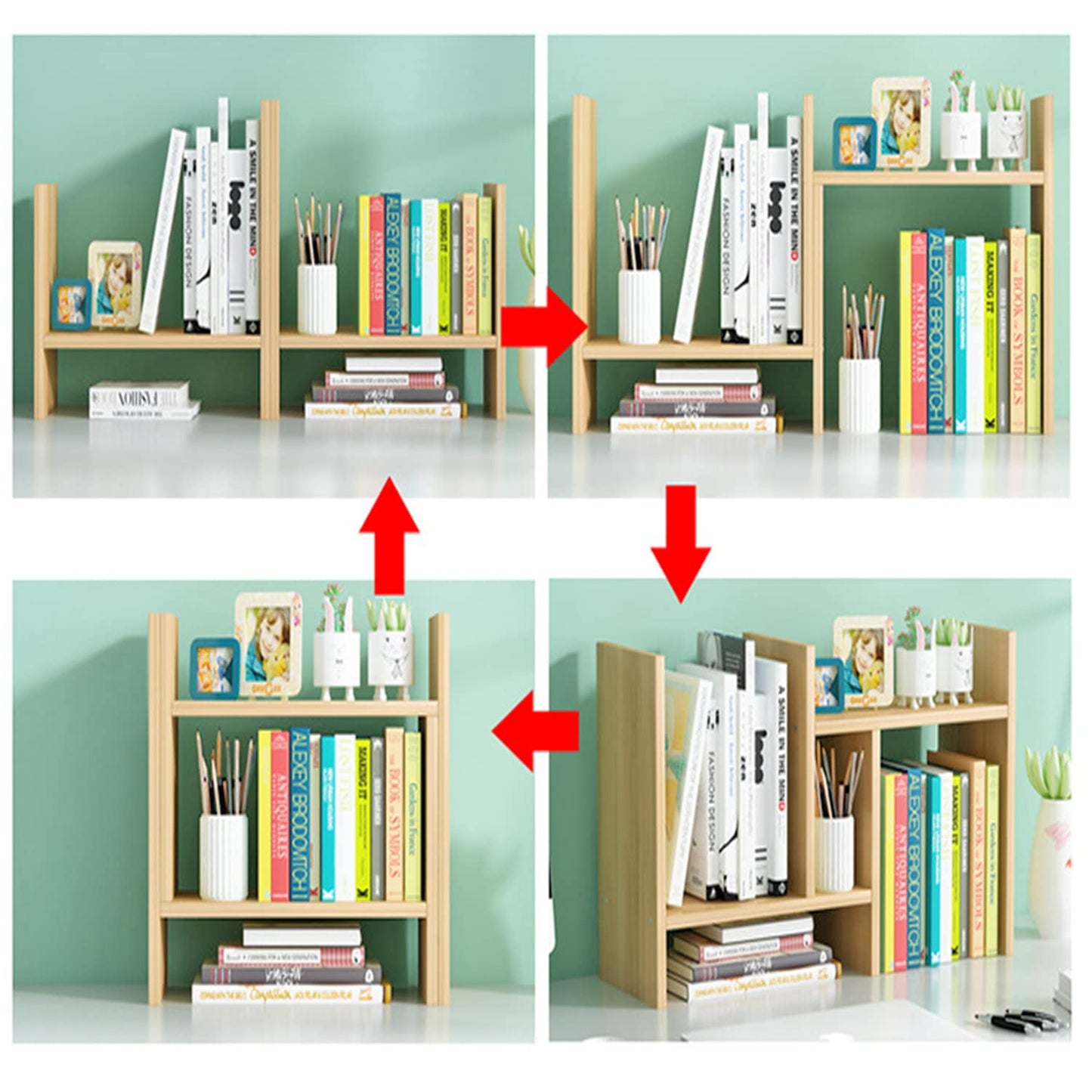 Fotrsta Multi-Layer Desk Adjustable Bookcase, Simple Wooden Bookshelf, Furniture Office Storage Rack, Living Room Sundries Storage Holder, Desktop Organizer (rectangle, black walnut color)
