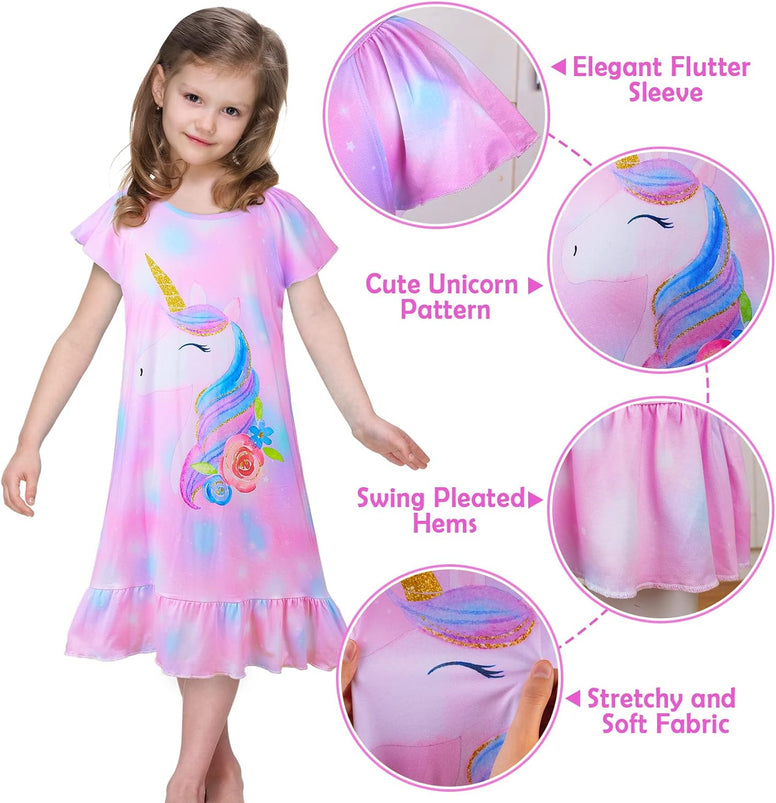 ICOSY Matching Girls & Doll Nightgowns Clothes Unicorn Pajamas Sleepwear Outfit for Girls and American 18" Girl Doll