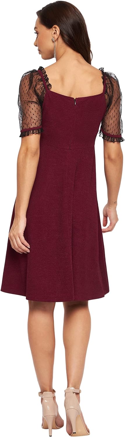 Miss Olive Women's Solid V-Neck Half Sleeve Relaxed Fit Knee-Long Dress (MOSS22D14-97-62-05)