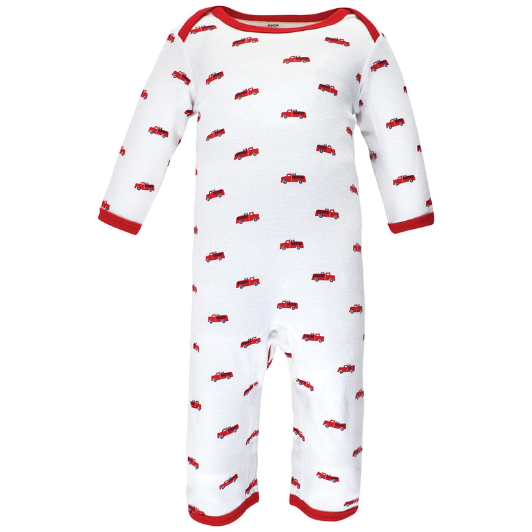 Hudson Baby baby-boys Hudson Baby Unisex Baby Cotton Coveralls, Fire Truck Rompers (6-9 Months)