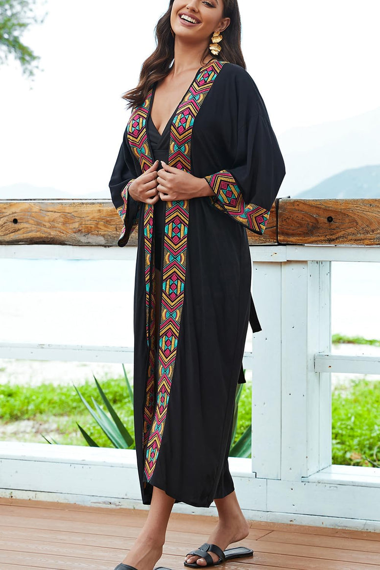 YouKD Embroidered Kaftan Dress Boho Beach Bikini Cover Up Robe Plus Size Loungewear for Women