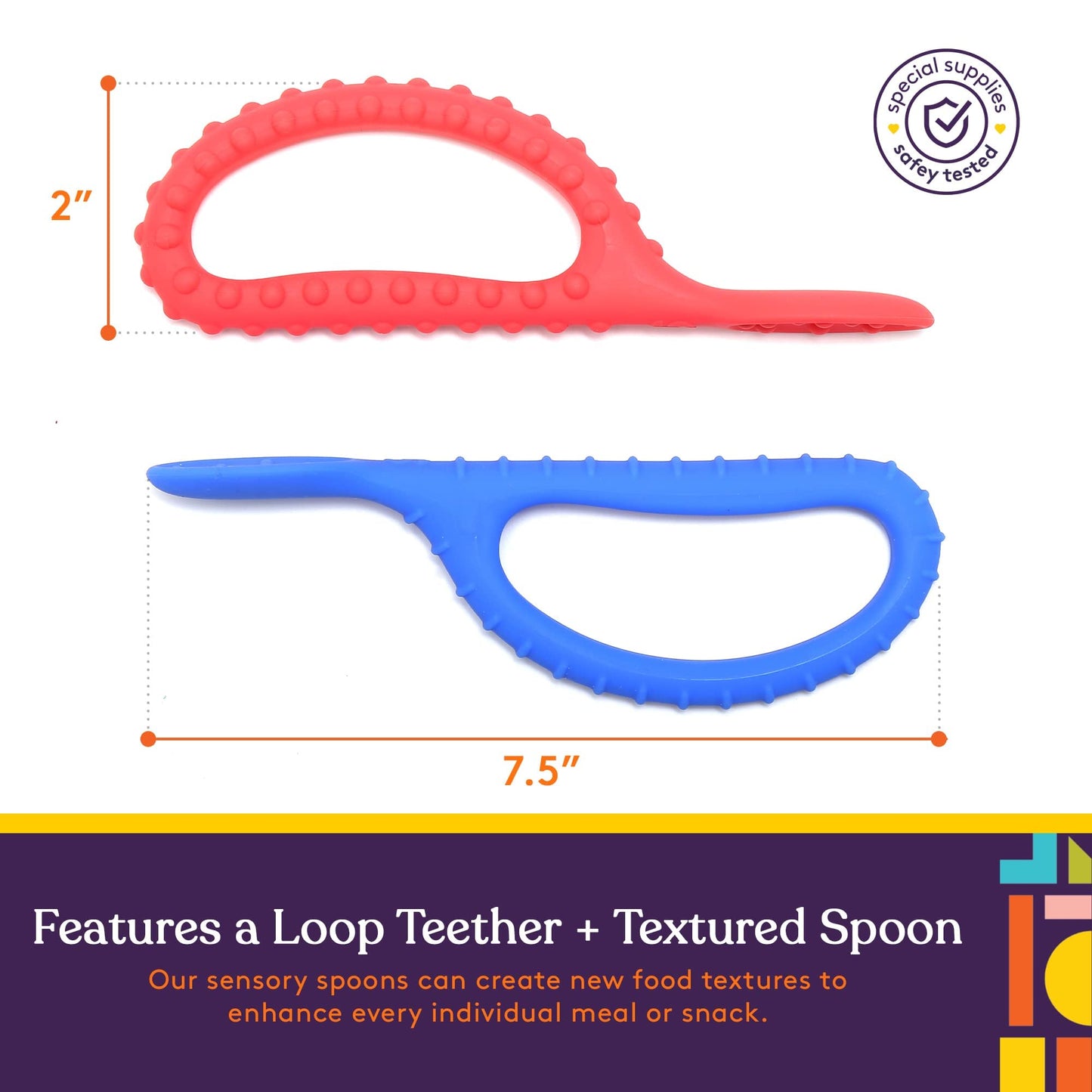 Special Supplies Duo Spoon Loops Oral Motor Therapy Tools, 2 Pack, Textured Stimulation and Sensory Input Treatment for Babies, Toddlers or Kids, BPA Free Silicone with Flexible, Easy Handle