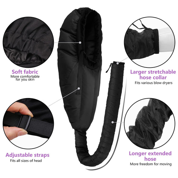 Hair Dryer Bonnet - Upgraded Hooded Hair Dryer with Adjustable Extra Large Bonnet More Easy to Enjoy Styling, Curling and Hair Deep Conditioning, with Free Carrying Case Portable Hair Drye Cap(Black)