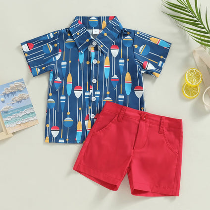 Toddler Boy Summer Clothes Set Button Down Short Sleeve Shirt Elastic Waist Shorts 2Pcs Fashion Boys Outfits 12-18 Months